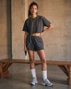 "Night Sessions" - Snow Washed Raw Edge Crop Top